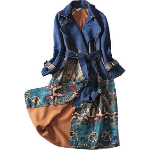 Plus size 3XL!Trench coat women Spring autumn printing long Suede Windbreaker fashion female Slim coats