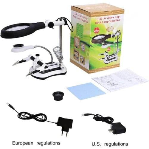 Welding Magnifying 4 Lens 18 LED Light Auxiliary Clip Loupe Magnifier 3 In1 Hand Soldering Solder Iron Stand Holder
