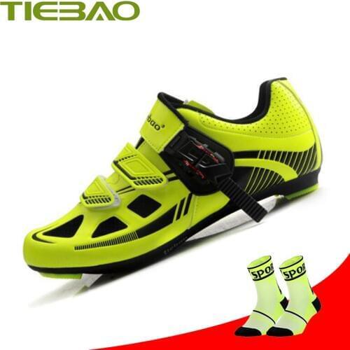 Tiebao Pro Cycling Shoes Self-locking Road Bike Shoes Green Riding Bicycle Shoes Sapatilha Ciclismo Breathable Cycling Sneakers