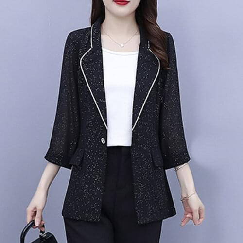 Spring Women Fashion Short Slim Blazer Turn-down Collar Three Quarter Sleeve Casual Jacket Office Ladies Work Wear L-5XL X274
