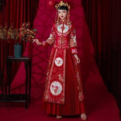 Vintage Embroidery Flowers Chinese Oriental Wedding Dress Banquet High-quaity Classic Cheongsam China Qipao костюм для восточных