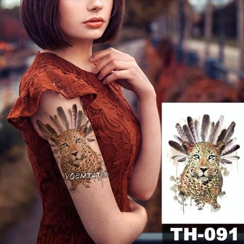 Waterproof Temporary Tattoo Sticker Indian tribal style feather leopard pattern Water Transfer animal body art flash fake tatoo