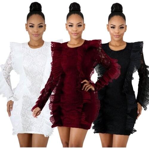 Wendywu Newly Sexy Women O-neck Butterfly Sleeve Bodycon Mini Party Dress Elegant Lace Club Dress Vestidos