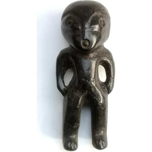 YIZHU CULTUER ART Collection Old Chinese Hongshan Culture Black Magnet Jade Carving Person Pendant