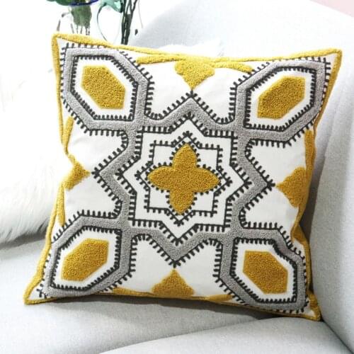 Yellow Grey Geometric Embroidery Cushion Cover Abstract Pillow Cover 45x45cm Living Room Sofa Home Decoration Pillowcse
