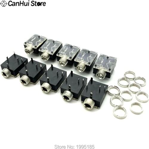 10Pcs 5 Pin 3.5mm Stereo Audio Jack Socket PCB Panel Mount for Headphone With Nut PJ-324M Dual-channel Audio Socket