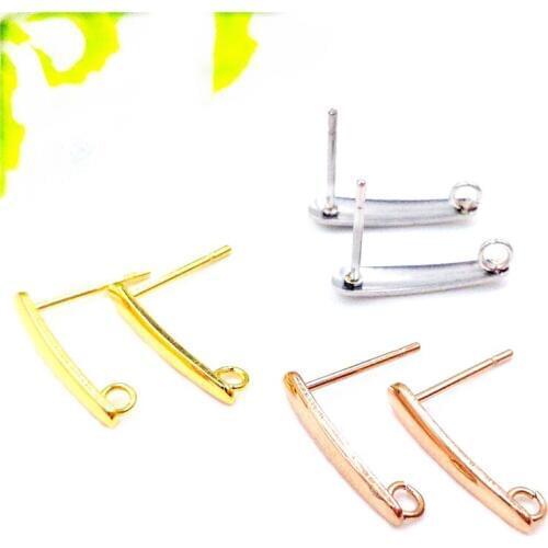 100pcs 316L Stainless Steel 3*15.5mm Elliptical Earring Pins with Hanging Rings DIY Earring Finding