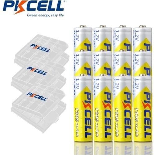 12Pcs PKCELL AA Rechargeable Battery 1.2V NIMH 1300mah Rechargeable Real Capacity With 3Pcs Battery Holder Boxes For Camera