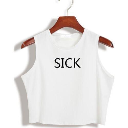 SICK Letters Print Women Crop Top Summer Cotton Sexy Slim Hipster For Girl Funny Tee Short Vest Whtie Black HH305-135