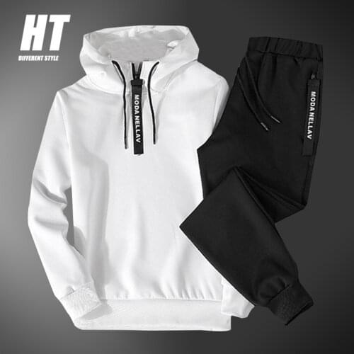 Brand Tracksuit Men Casual Sets Autumn Zipper Hooded Sweatshirt 2 Piece Outfit Sportswear Male Solid Color Fashion Sport Suit5XL
