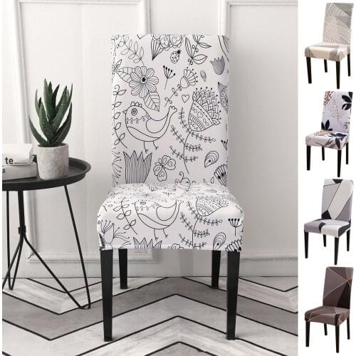 Spandex Slipcover Stretch Floral Print Chair Cover for Dining Room Wedding Banquet Chair Covers Geometric Home Decor Seat Cover