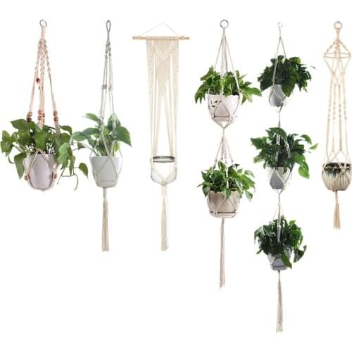 Flower Pot Hanging Basket Net Bag Hand Woven Hemp Rope Flower Pot Bag Gardening Supplies Flower Pots And Planting Home Decor