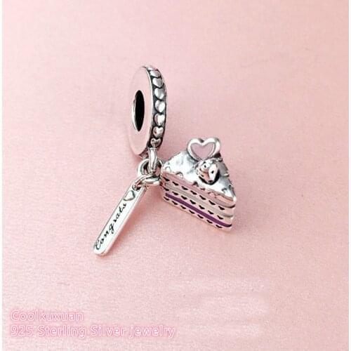 Mothers Day 925 Sterling Silver Celebration Cake Dangle Charm, Mixed Enamel Fit Original Pandora Charms Bracelet Jewelry