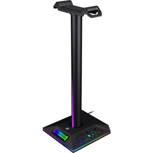 Gaming Headset Stand with 3.5mm 2 USB Ports RGB Headphones Holder Earphone Rack for Gamer Gaming Computer Desktop PC Accessories