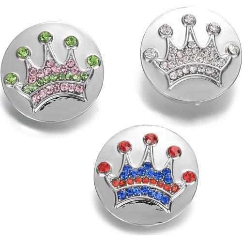 Ginger Snaps New Crystal Crown Snap Button 3 Colors Fit 18mm Snap Bracelet For Women Men Vn-2034