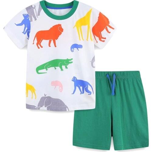 Jumping Meters Childrens Outfits Cotton Boys Girls Animals Print 2 Pcs Sets Fashion Kids Tops + Bottom Clothing Sets Baby Suits