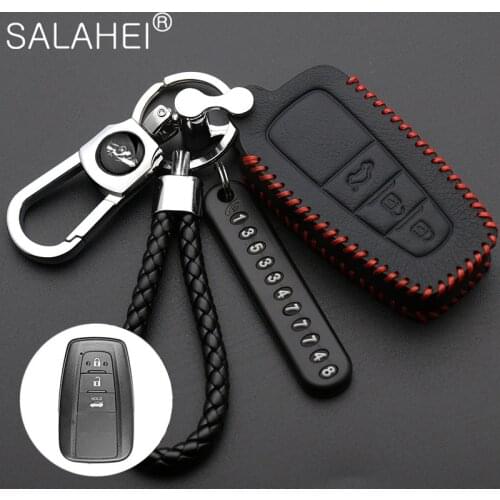 Leather Remote Car Keychain Key Cover Case For Toyota Camry CHR Prius Corolla RAV4 Prado 2017 2018 Remote 3 button keyless Shell