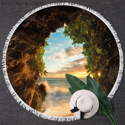 3D Print Castle Fireworks Beach Towels Beautiful Scenery Round Beach Towel Cartoon Insect Bath Towels Kids Adult Home Decoration