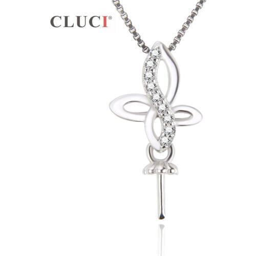 CLUCI 925 Sterling Silver Corss Shape can stick 7 mm Pearl Pendant High Quality Pendant & Necklace For Women Jewelry SP255SB