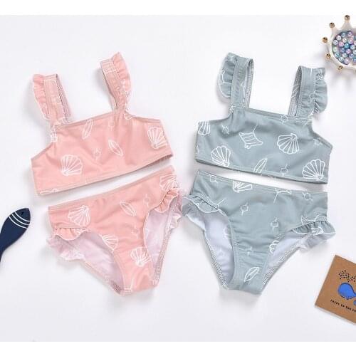 Summer Newborn Infant Kids Baby Girls Sleeveless Cartoon Printed Ruffle Swimwear Swimsuit Bikini Set Beachwear Bathing Suit#p4