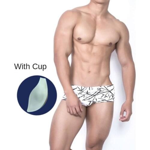 Bamboo Leaves Print Mens Shorts Low Rise Bikini Swimsuits Sexy Swimming Trunks Beachwear Board Summer Shorts Men Bathing Briefs