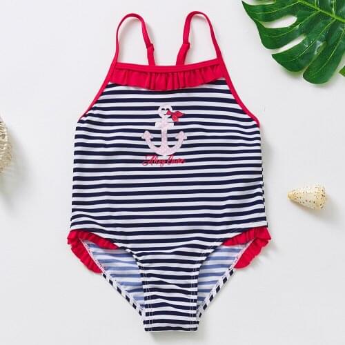 Richkeda Store New 2021 Girls Swimwear Striped Design Girls Swimsuit One Piece Children Swimwear Kids Beachwear Bathing