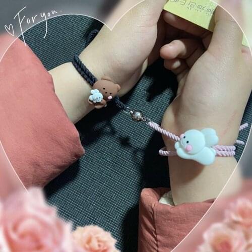 Cute Cartoon Couple Bracelet For Lovers Women Men Magnet Attract Braided Rope Bracelets Charms Elastic Rope Friendship Jewelry