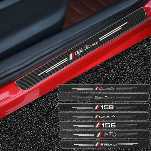 4pcs/Set Car Door Sill Carbon Fiber Sticker For Alfa Romeo Giulia Giulietta 159 156 MITO Stelvio 147 Sportiva Auto Accessories