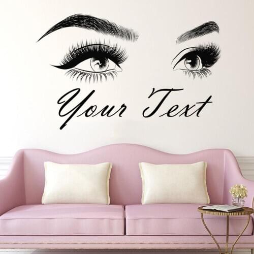 Eyebrows wall sticker Make Up Beauty Salon home decoration Custom text Eyelashes Wall Decal lashes brows Custom Sticker HY05