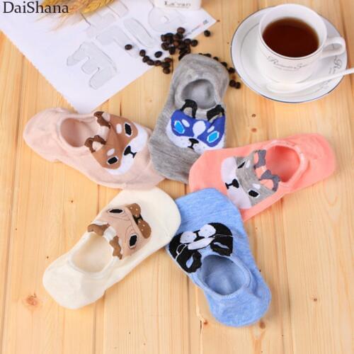 10pcs=5Pairs/Lot Women Socks Spring Summer Casual Cartoon Animal Dog Funny Low Cut Boat Socks Happy Sox Meias Calcetines 35-40