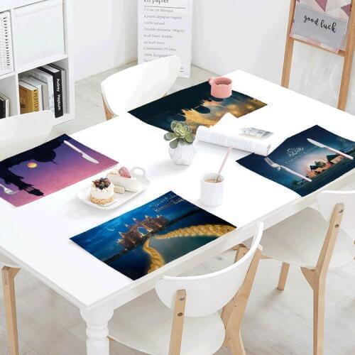 New Tablecloths Ramadan Festival Cotton Fabric Napkins Famous Moon Landscape Dish Towel Kitchen Table Decorative Tea Towel