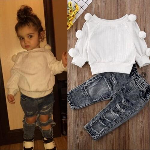 1-5 Years Girls Clothes 2PCS Kids Baby Girl Winter Clothes Set Solid Knitted Sweater Tops+Pants Toddler Girl Fashion Outfit