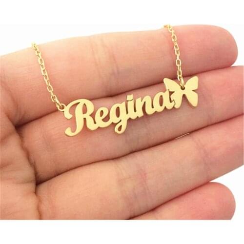 Custom Necklace Butterfly Pendant Stainless Steel Gold Chain Personalized Name Necklaces Choker Jewelry Necklaces for Women