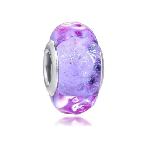 Fits for Pandora Beads Bracelets Wavy Lavender Murano Glass Charms 100% 925 Sterling Silver Jewelry Free Shipping