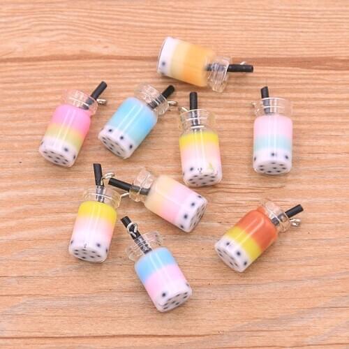 8Pcs 10*18mm Mix Color Transparent Charm Milk Tea Cup Pendant With Box For Bracelet Necklace Jewelry Making DIY Earring Finding