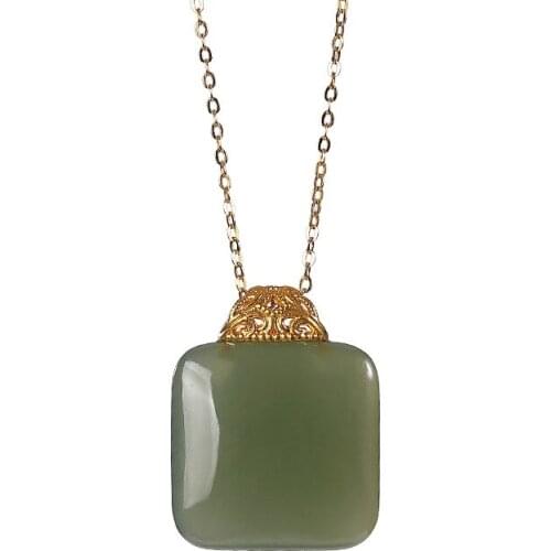 Pure gold inlaid natural Hetian gray jade pendant simple temperament lucky pendant ladies clavicle chain pendant