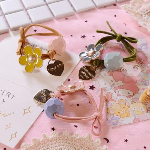 100pcs/lot DIY Simple 2 Layers Multi Acrylic Flowers Beads Hair Band Hearts Rubber Band Hair Styling Tools Accessories HA1357