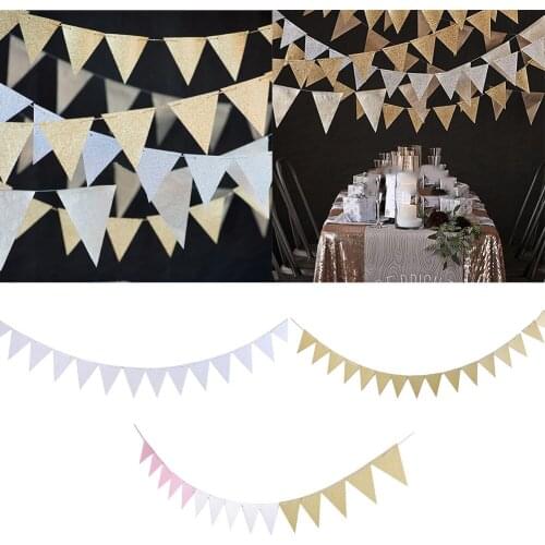Pink White Gold Flag Banners Glitter Paper Pennant Bunting Garland Extra Sparkle For Wedding Birthday Party Baby Convenient