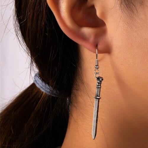 Ins Antique Hip-hop Punk Sword Skull Irregular Minimalism Piercing Earrings Vintage Korean Women Party Jewelry
