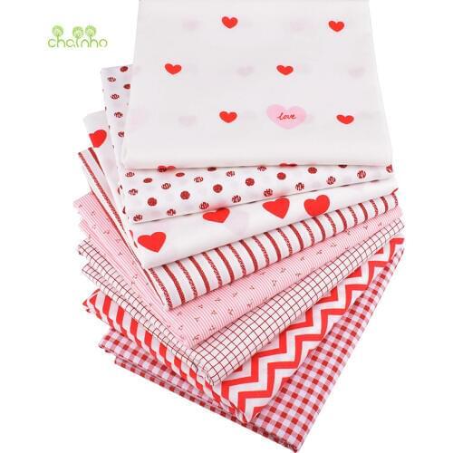 Chainho,Red & White Geometric Series,Printed Twill Cotton Fabric,Patchwork Clothes For DIY Quilting Sewing Baby&Childs Material