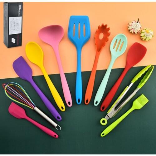 Silicone Kitchen Cookware High Temperature Resistant Non-Stick Spatula Meat Tongs Spatula Spoon Oil Brush Kitchen Tools