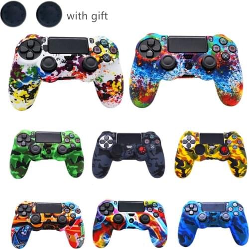 Silicone Protection Anti-slip Cover For SONY Playstation 4 PS4 Controller Gamepad Slim Camo Skin Case With Thumb Stick Grip Cap