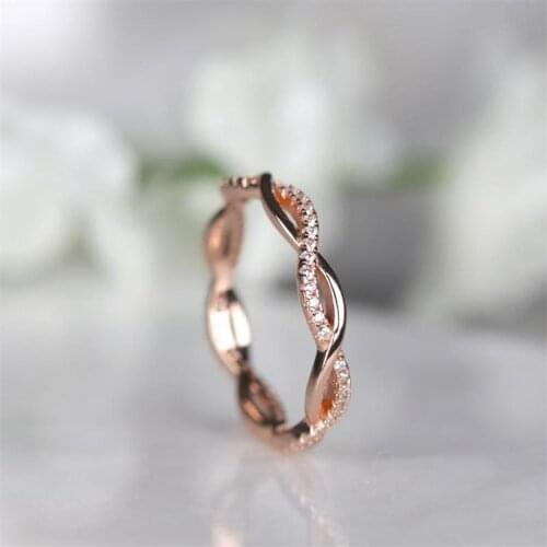 Light Luxury Rose Gold Petite Twist Full Women Rings Wedding Engagement Ring Prom Accessories Jewelry