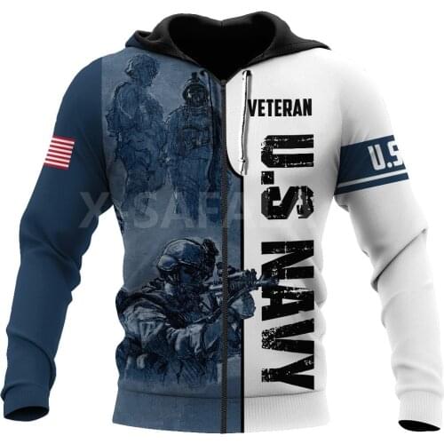 Navy USA Flag Army Veteran 3D All Print Plus Hoodie Man Women Harajuku Outwear Zipper Pullover Sweatshirt Casual Unisex Jacket