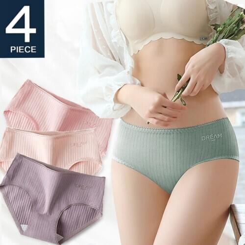 4Pcs Underwear Women Cotton Panties Sexy Brief Lace Underpants Cute Briefs Girls Ladies Lingerie Erotic Knickers Female 2021