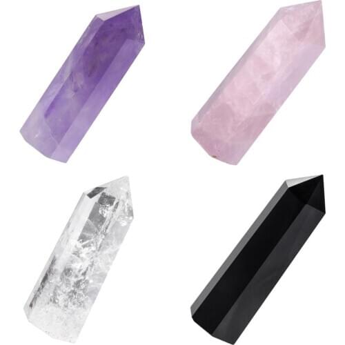 TUMBEELLUWA 4 Pcs Healing Crystal Wands Single Self Stand Point 6 Faceted Reiki Stone for Meditation Therapy Decor 1.88 inches