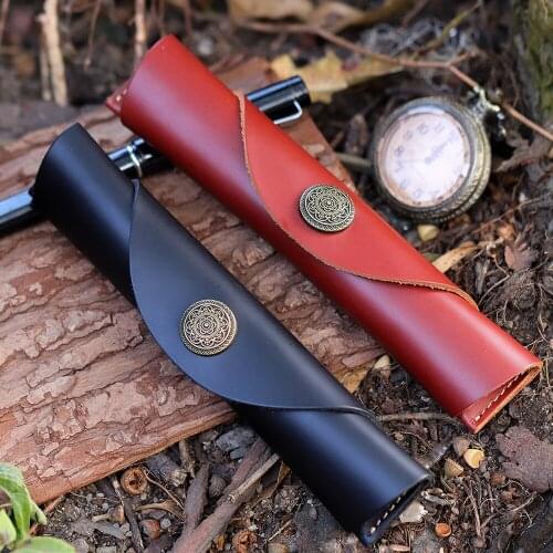 Japanese literary retro Luxury carved leather protective case Cowhide Office Supplies Stationery pencil case Student stationery