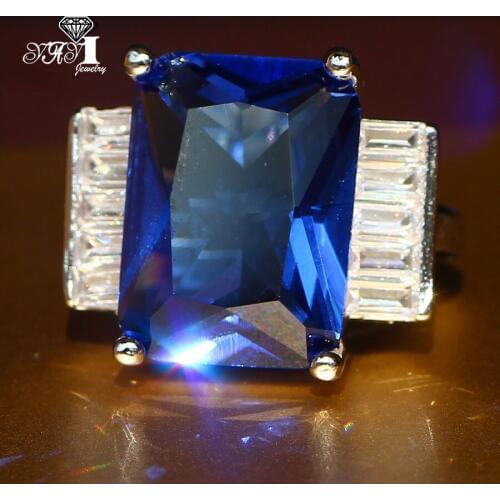 YaYI Jewelry Fashion Princess Cut Huge 7.6 CT Blue Zircon Silver Color Engagement Rings wedding Rings Party Rings