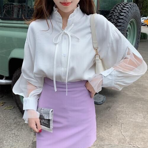 Autumn Plus Size Long Sleeve White Blouse Women Cardigan Elegant Blouse Women Loose Vintage Office Chiffon Blouse Pink Top 11440