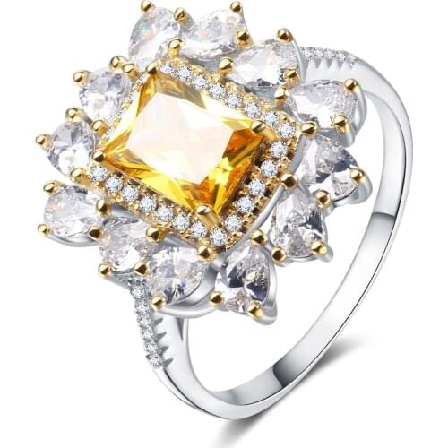 Luxury 100% 925 Sterling Silver Rings Citrine Created Moissanite Gemstone Wedding Luxury Rings Women Fine Jewelry Gift Wholesale